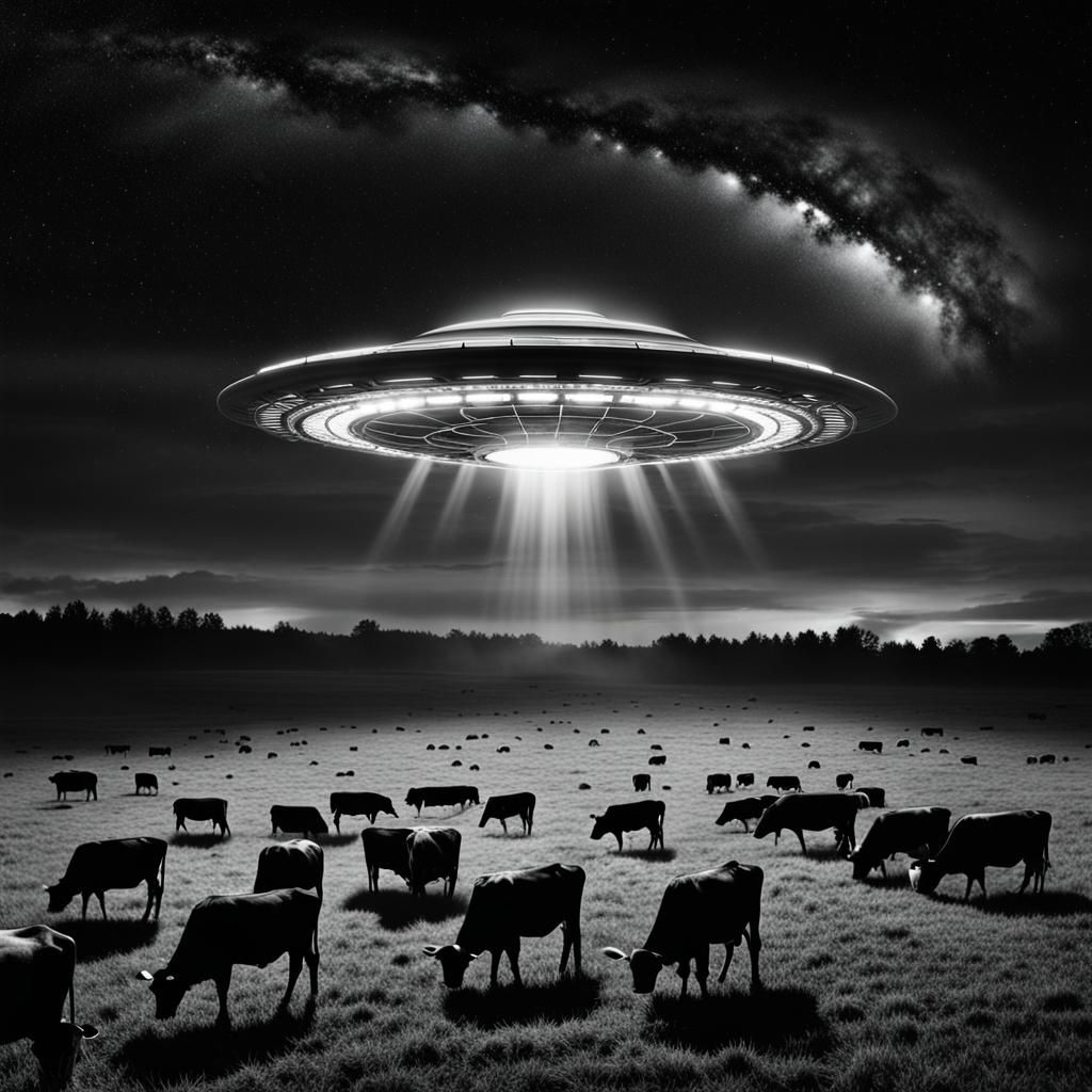 Detailed Black and White UFO Abduction Photograph
