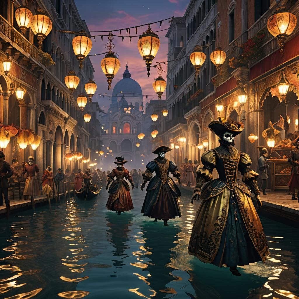 Venice Carnival at Night in Neo-Baroque Style
