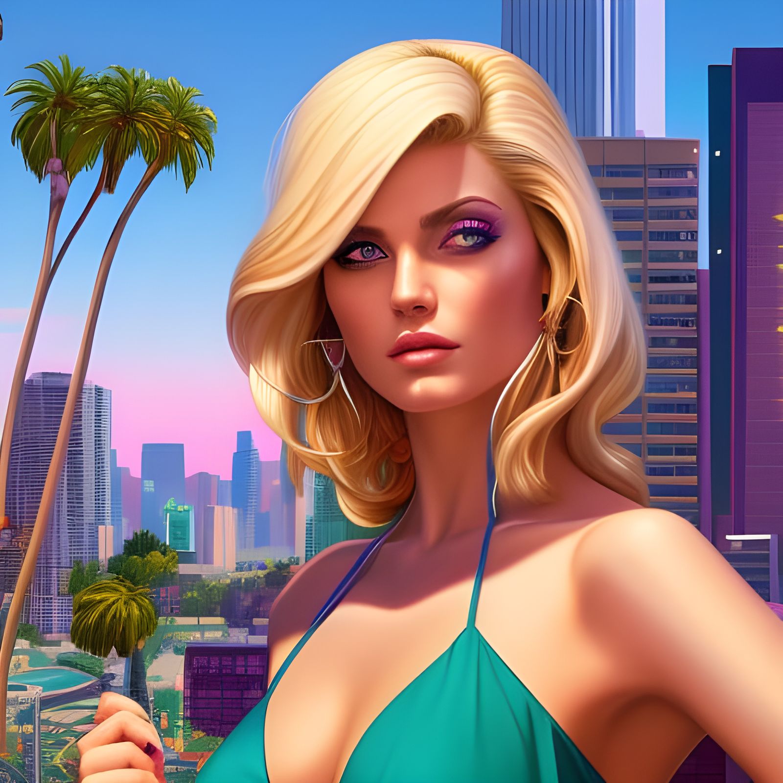Blonde Woman Selfie in GTA Vice City Style