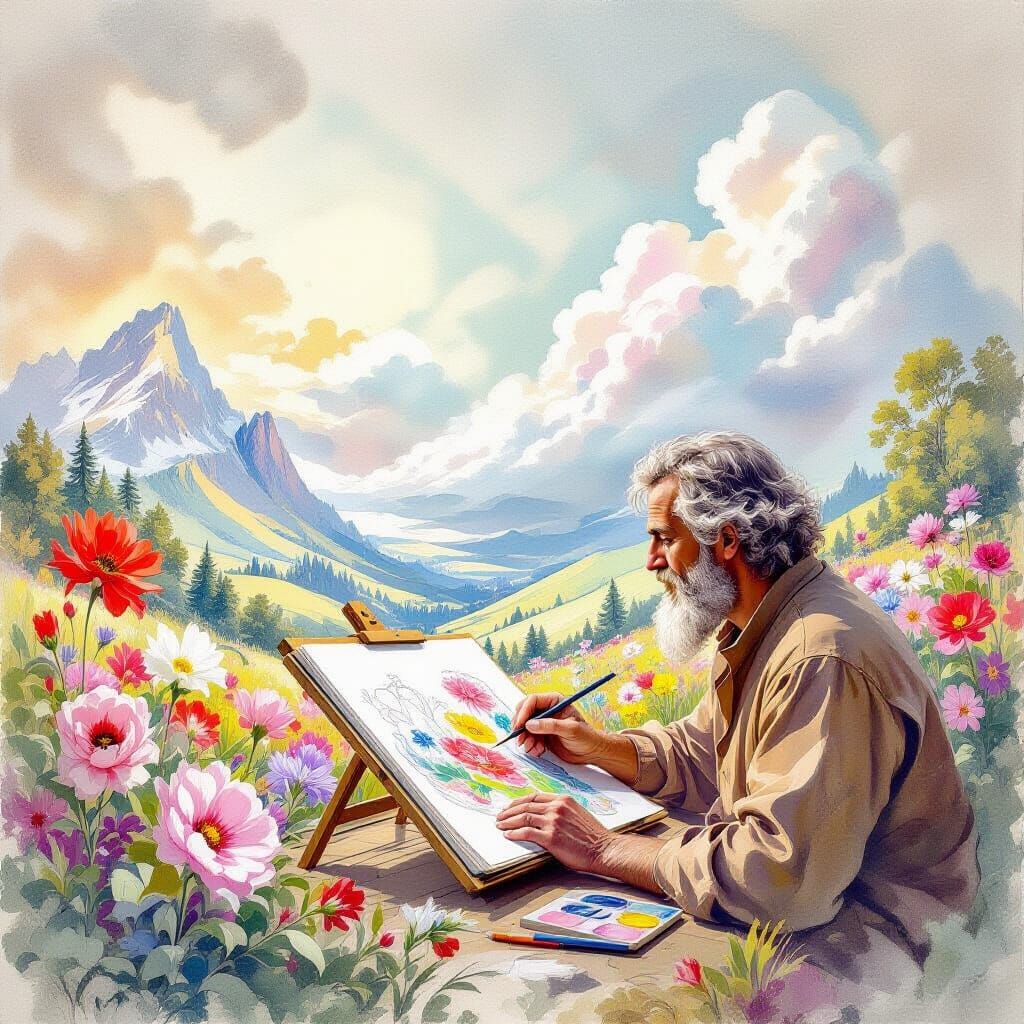 Fantastical Landscape Sketch Transforms into Blooming Flower...