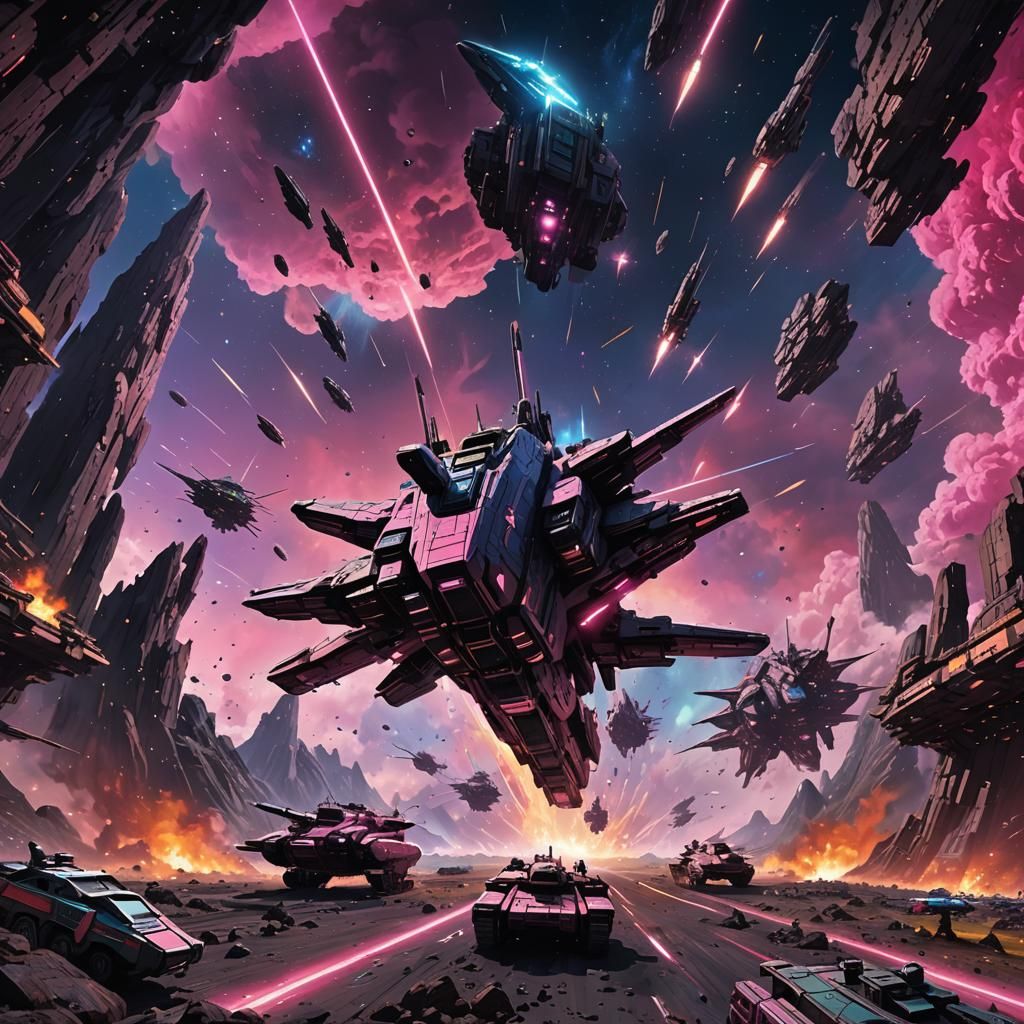 Epic Space Battle in Anime Key Visual Style