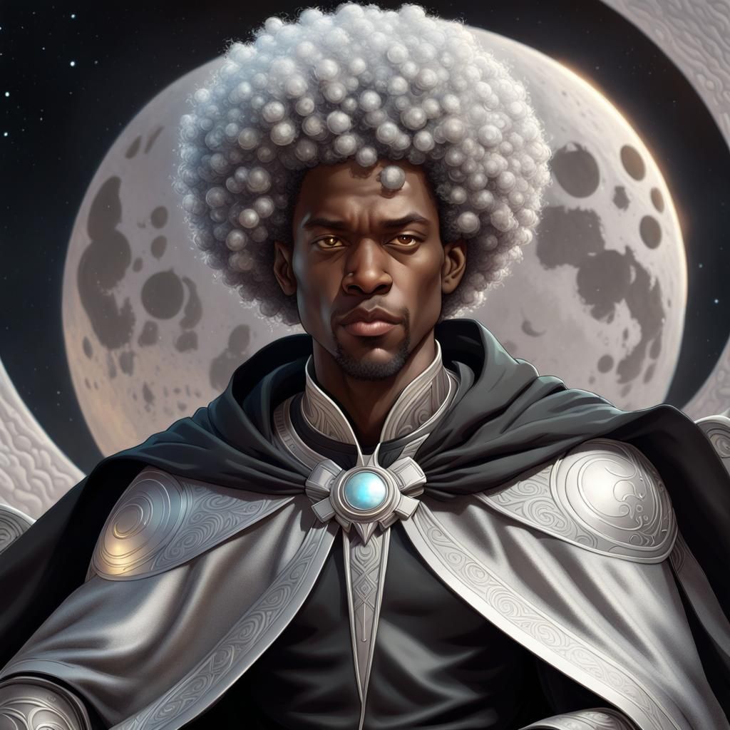Black Man with Silver Afro on Moon Throne