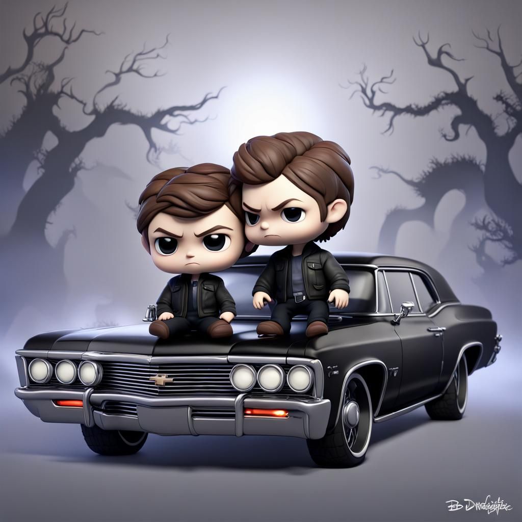 Chibi Winchester Brothers with Impala, 3D Digital Art