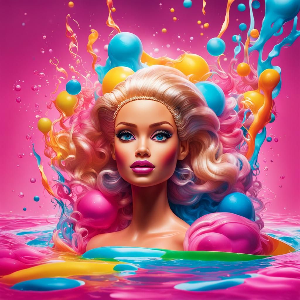 Hyperrealistic Barbie Float in Splash Art Style