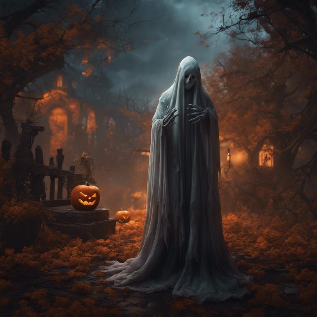 Friendly White Ghost in Halloween Fantasy Art