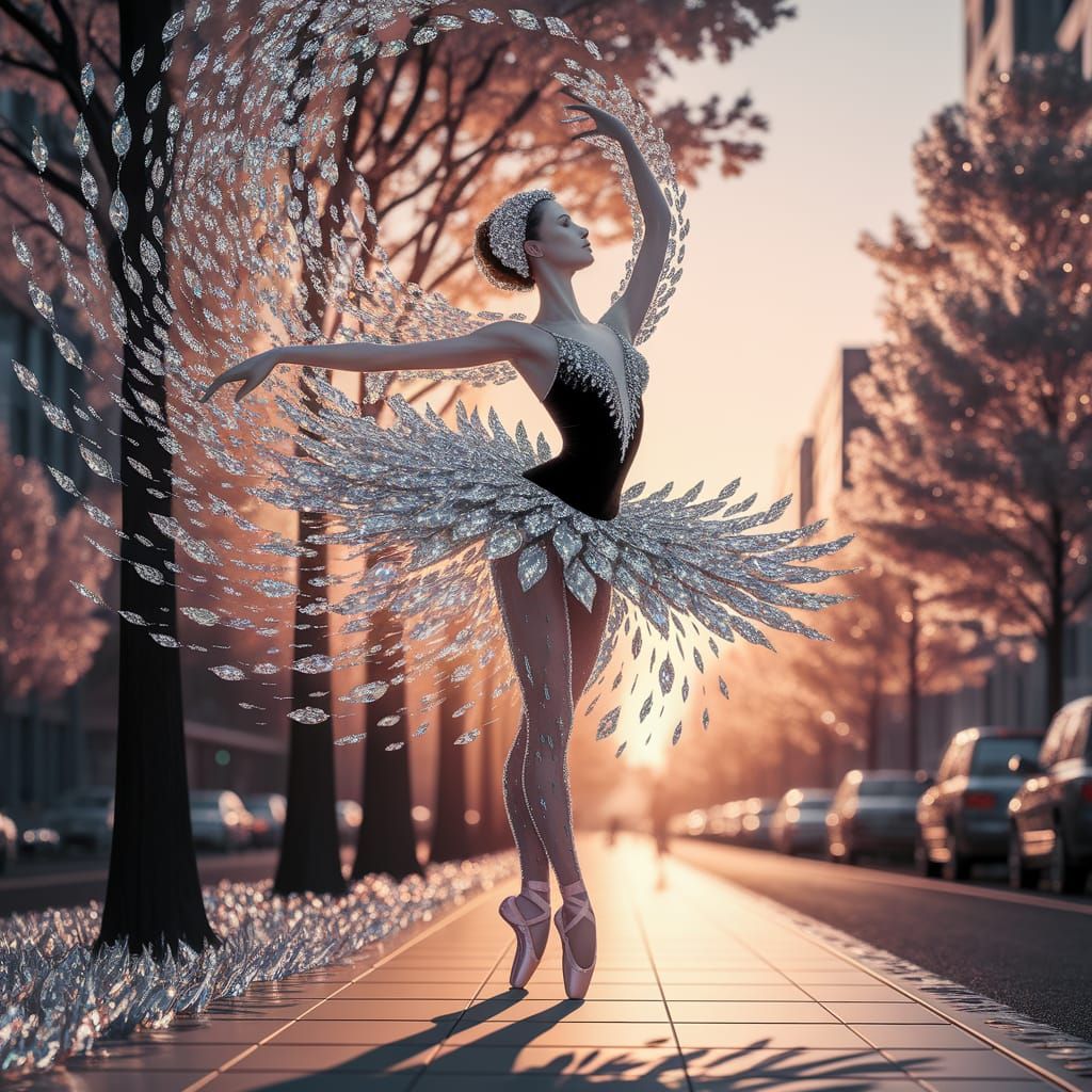 Diamond Leaves Form Ballerina in Golden Hour Light