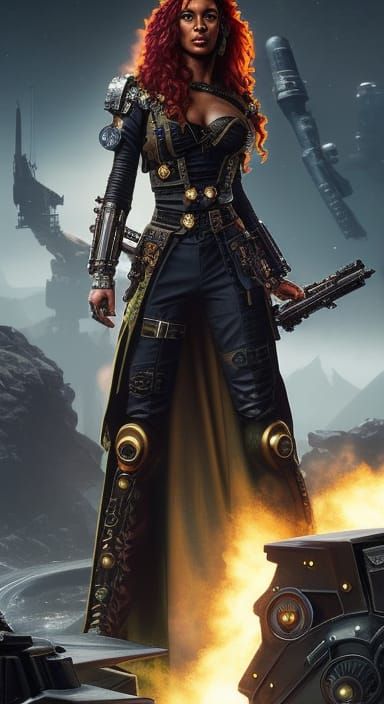 Cyberpunk Pirate Queen in Steampunk Uniform