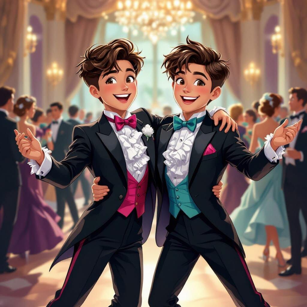 Teenage Males Dancing in Colorful Tuxedos