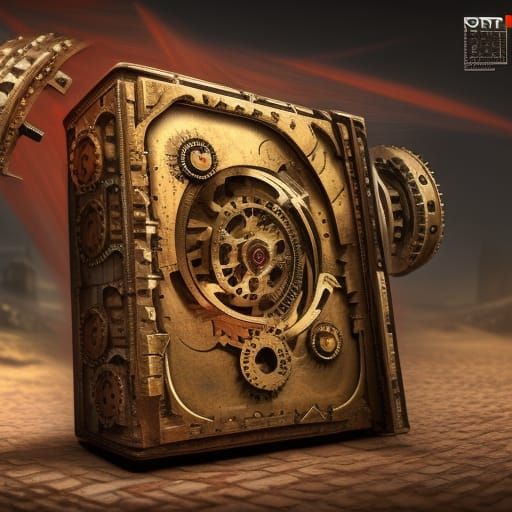 Detailed Mechanical Puzzle Box with Gears