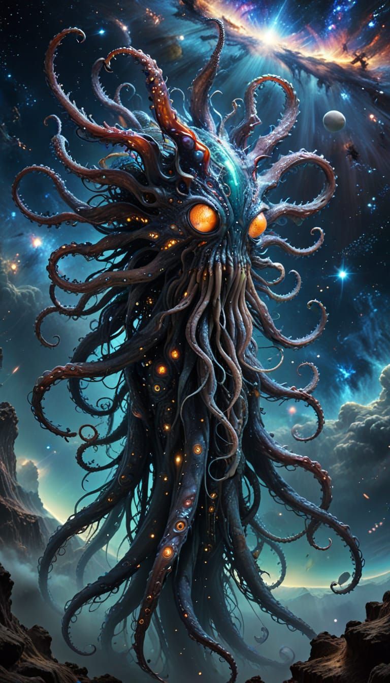 Cosmic Entity with Transparent Flesh and Eye Wings