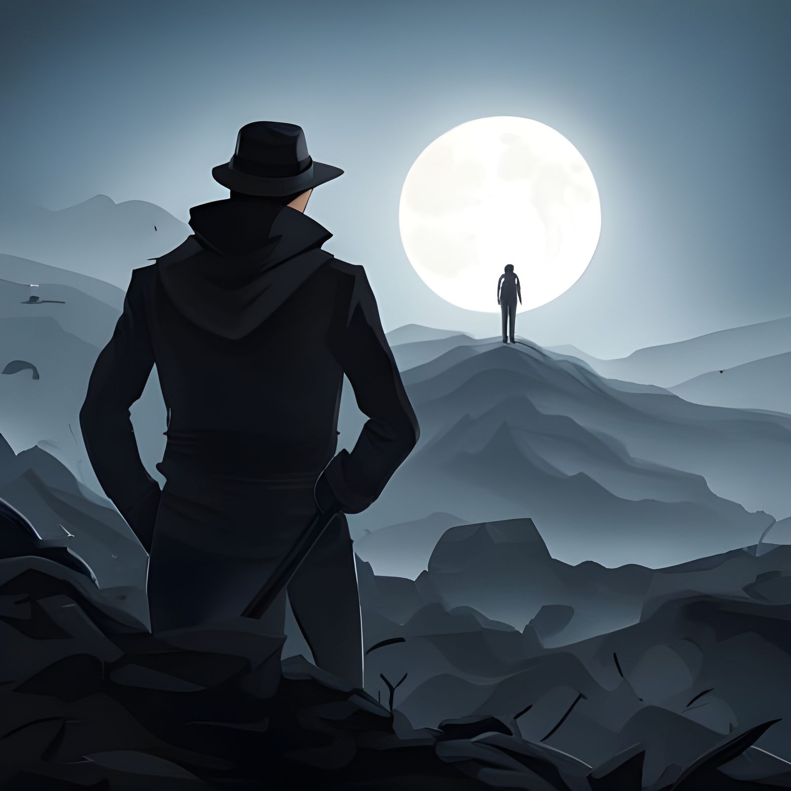 Shadowy Silhouette with Abstract Fractal Design