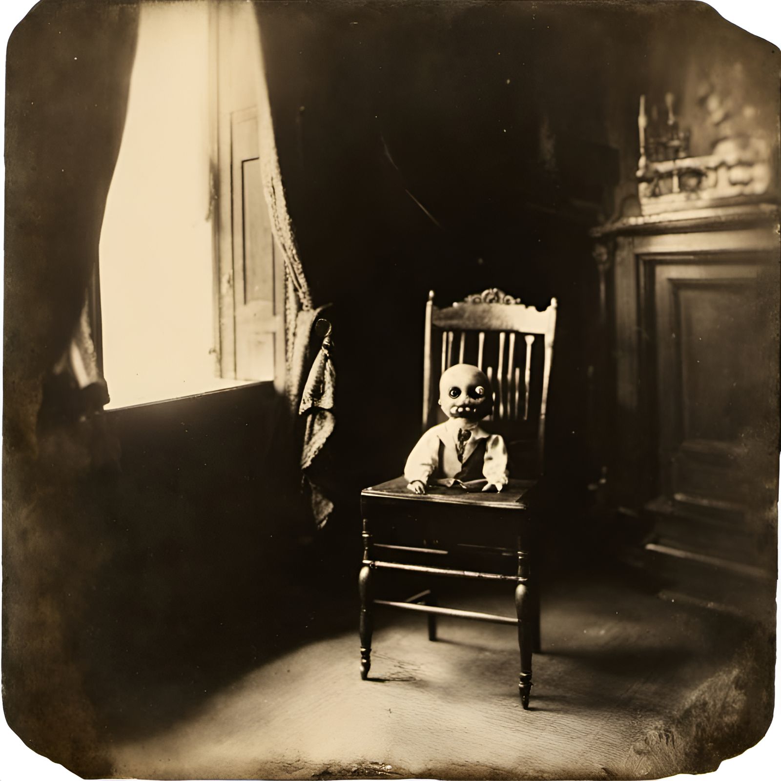 Creepy Antique Photograph: Monster Under Chair