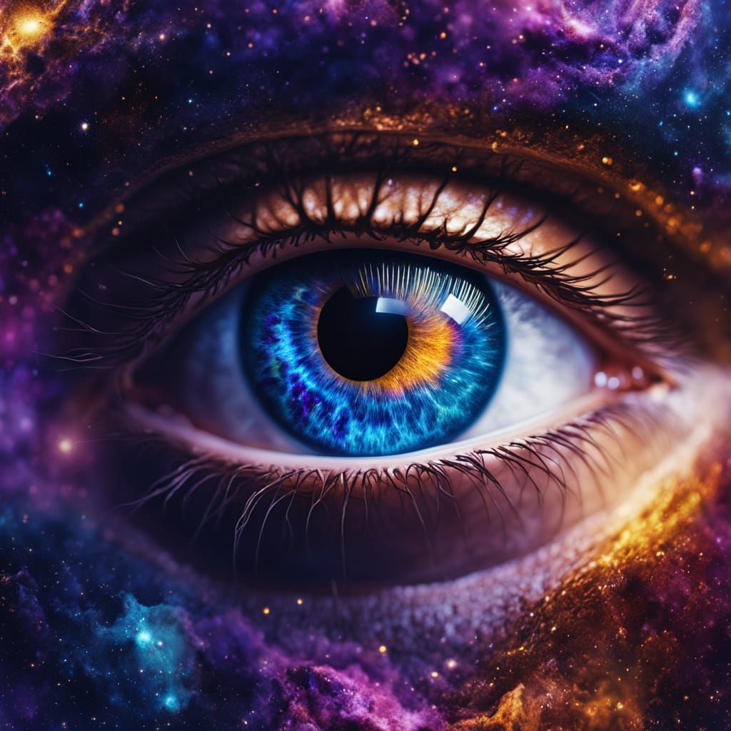 Detailed Human Eye Surrounded by Nebula in Digital Art