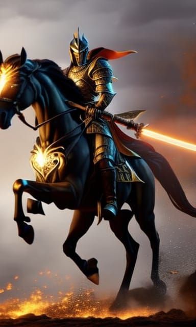 Knight in Glimmering Armor on Golden Horse