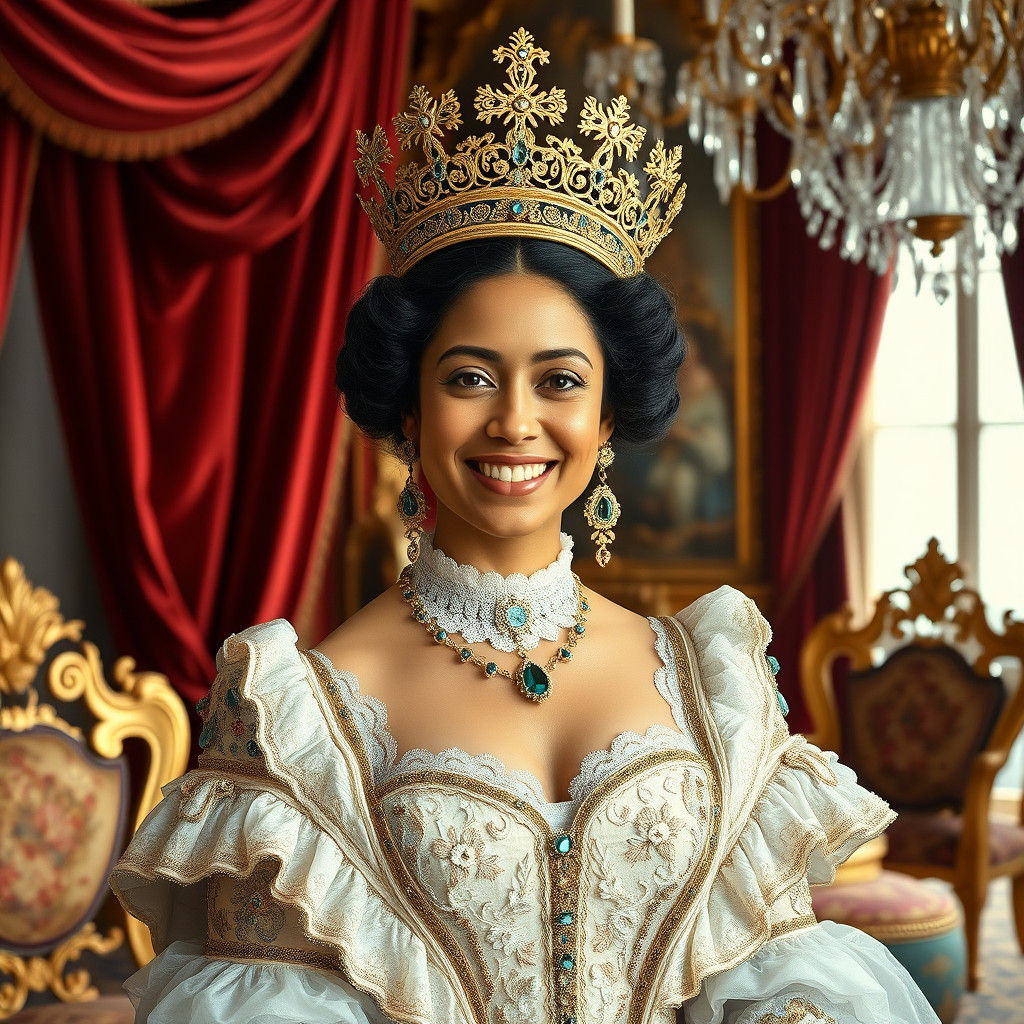 Queen in Rococo Gown, Regal Portrait