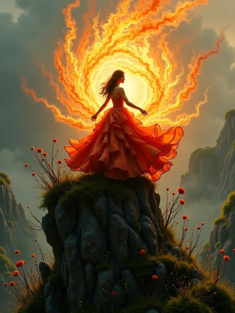 Mysterious Firebender in Rococo Dress Sketch Art