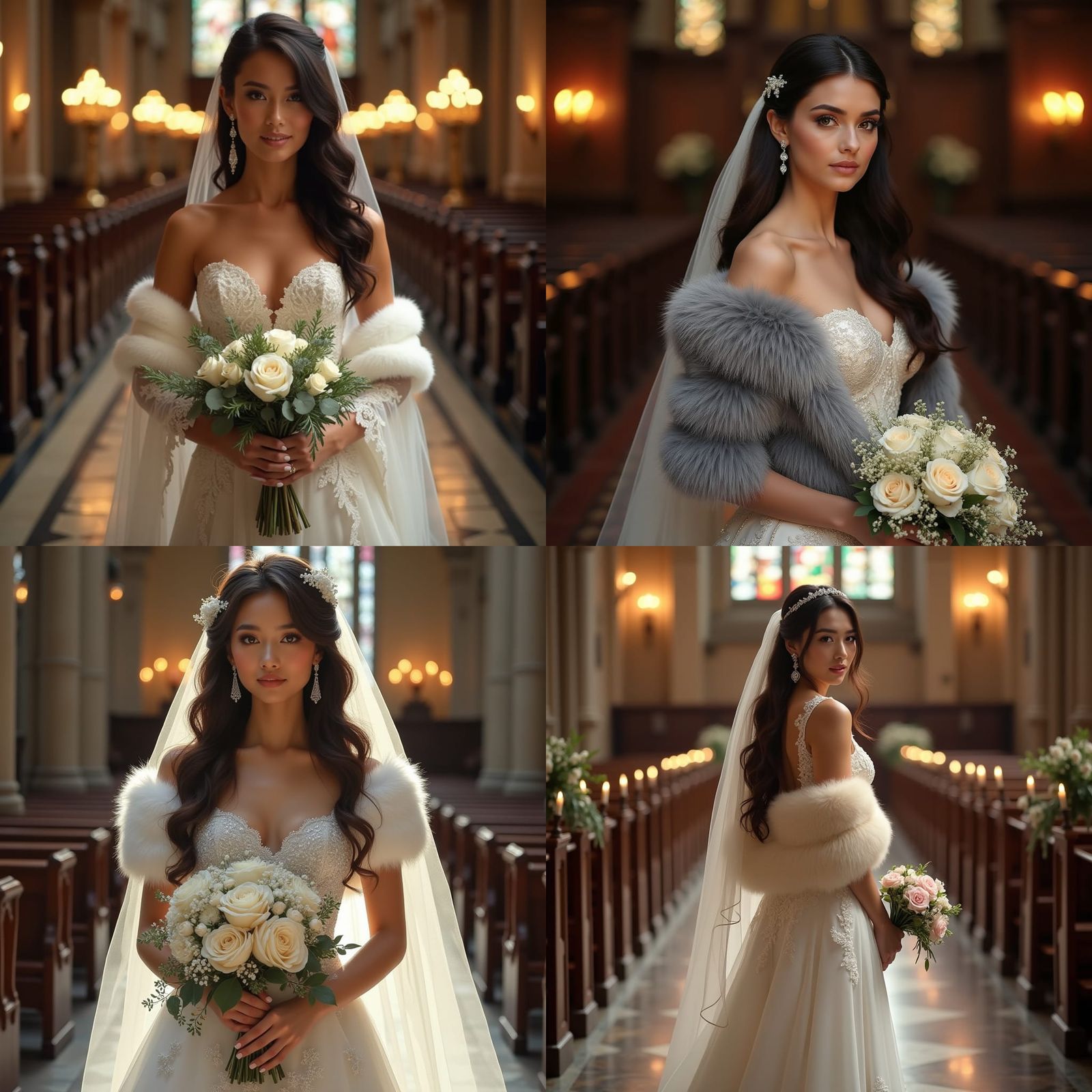 Radiant Bride in Lace Gown with Bouquet