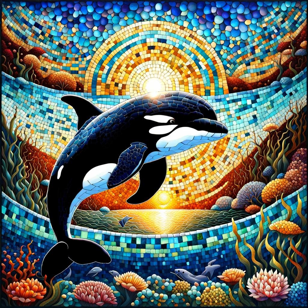 Killer Whales in Roman Mosaic Style
