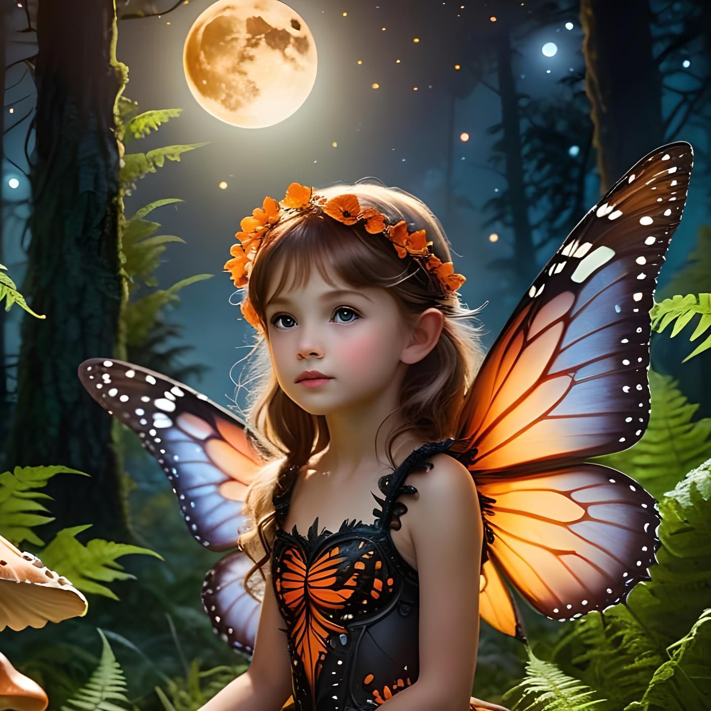 Fantasy Fairy with Monarch Wings in Astral Meadow