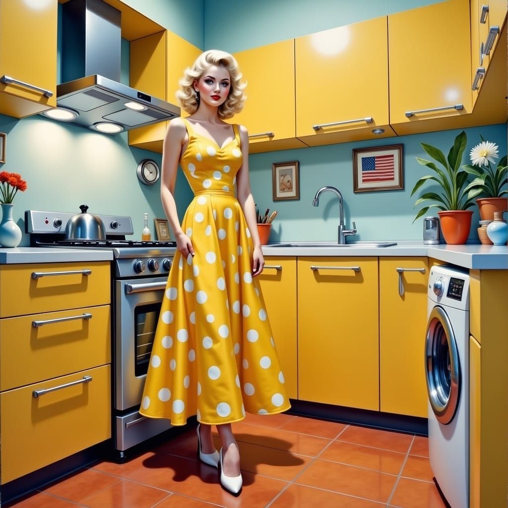 Retro Kitchen Scene in Impressionistic Style