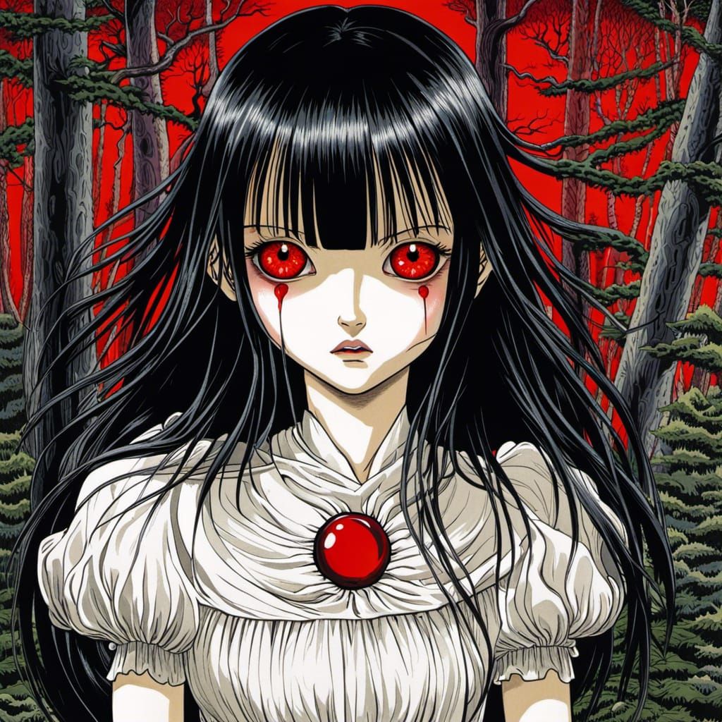 Evil Girl in Horror Forest: Anime Portrait