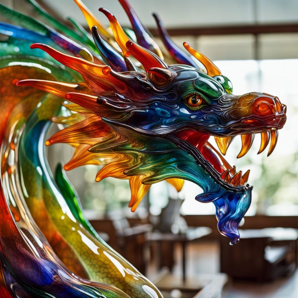 Intricate Blown Glass Dragon Portrait