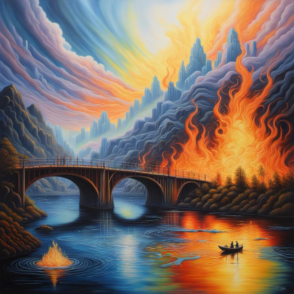 Fantastical Riverscape in Cassette Futurism Style