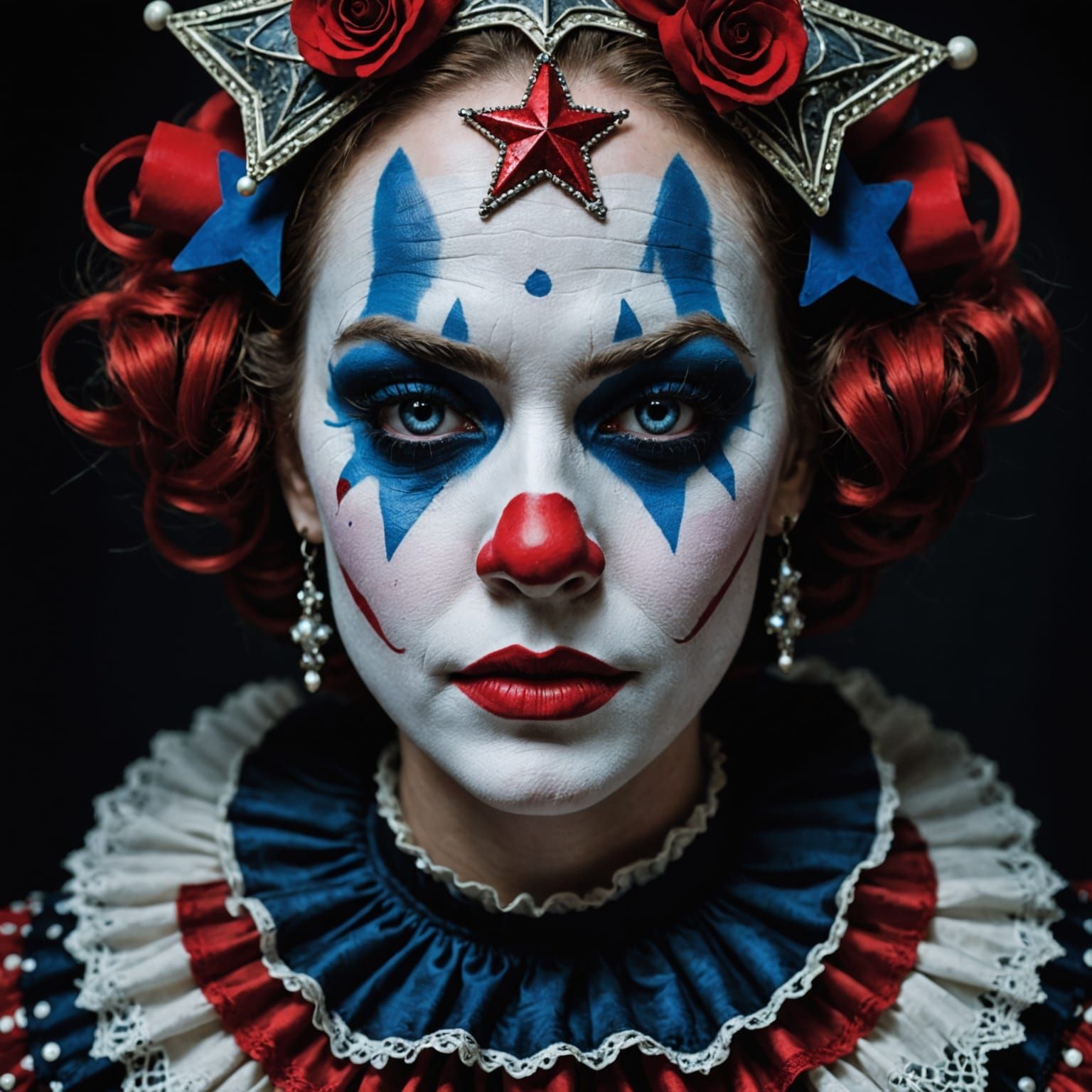 Woman in Dark Clown Makeup with Intense Gaze