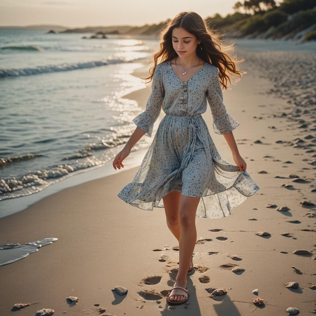 Girl on Beach at Golden Hour: Cinematic Photography