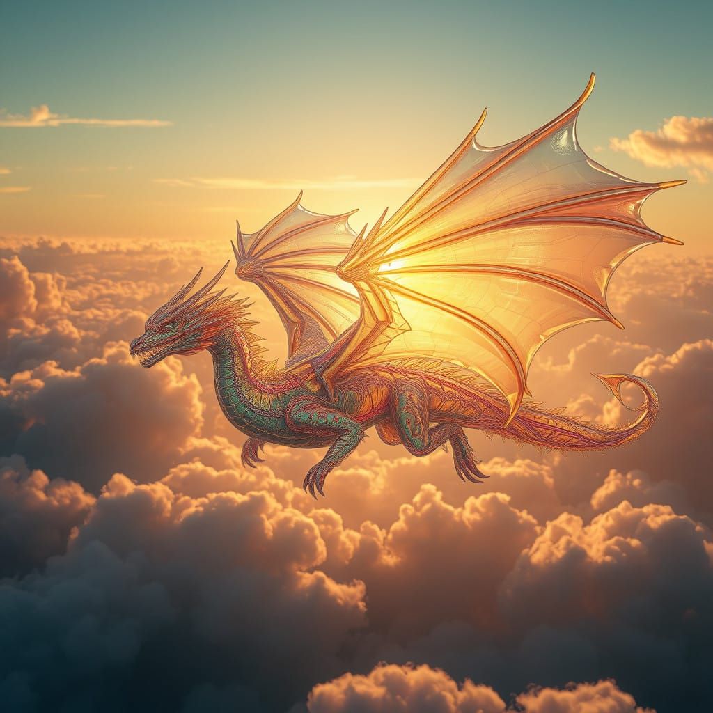 Ethereal Glass Dragon Ascends the Azure Skies