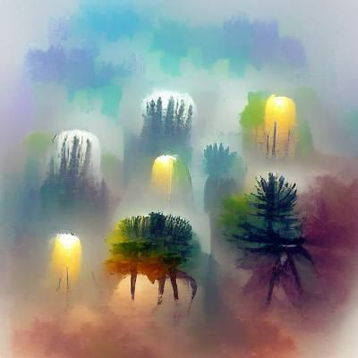 Trees Silhouetted in a Misty Forest