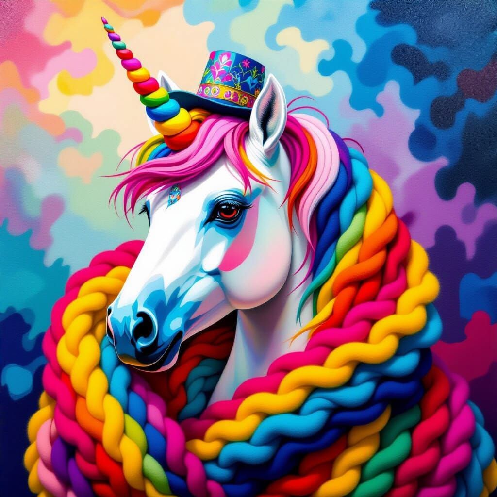 Rainbow Wool Embroidery of Hyperrealistic Unicorn
