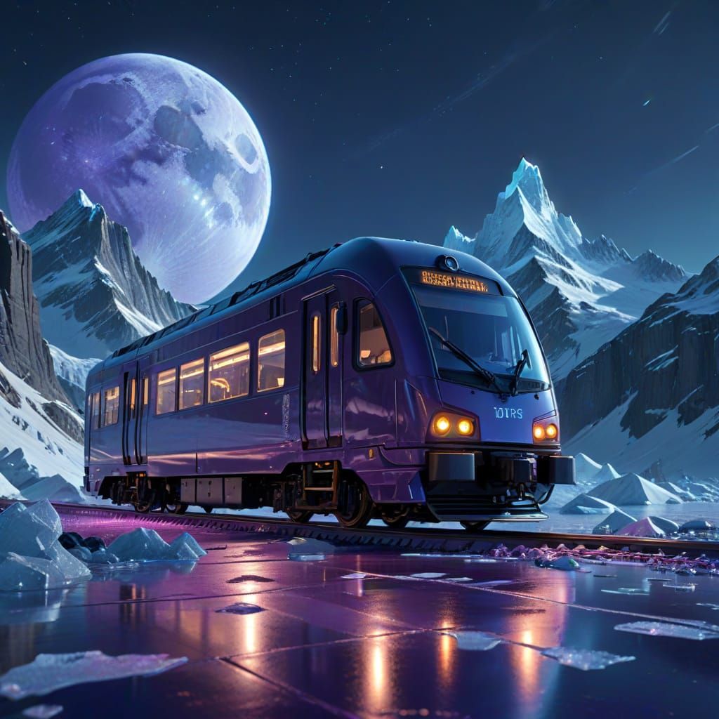 Hyper-Realistic Digital Art: Glass Train on Icy Mountains Un...