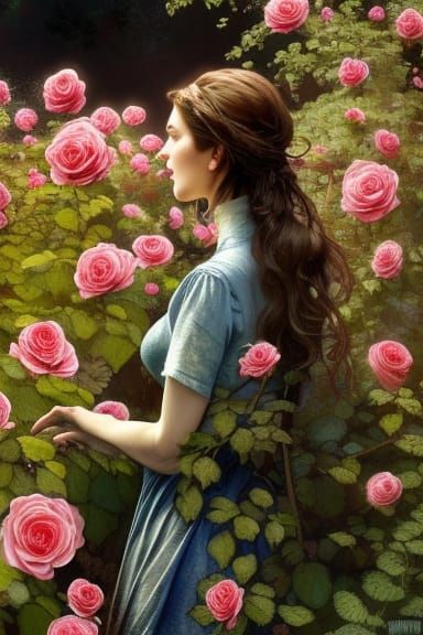Woman in Rose Garden: Hyperdetailed Portrait