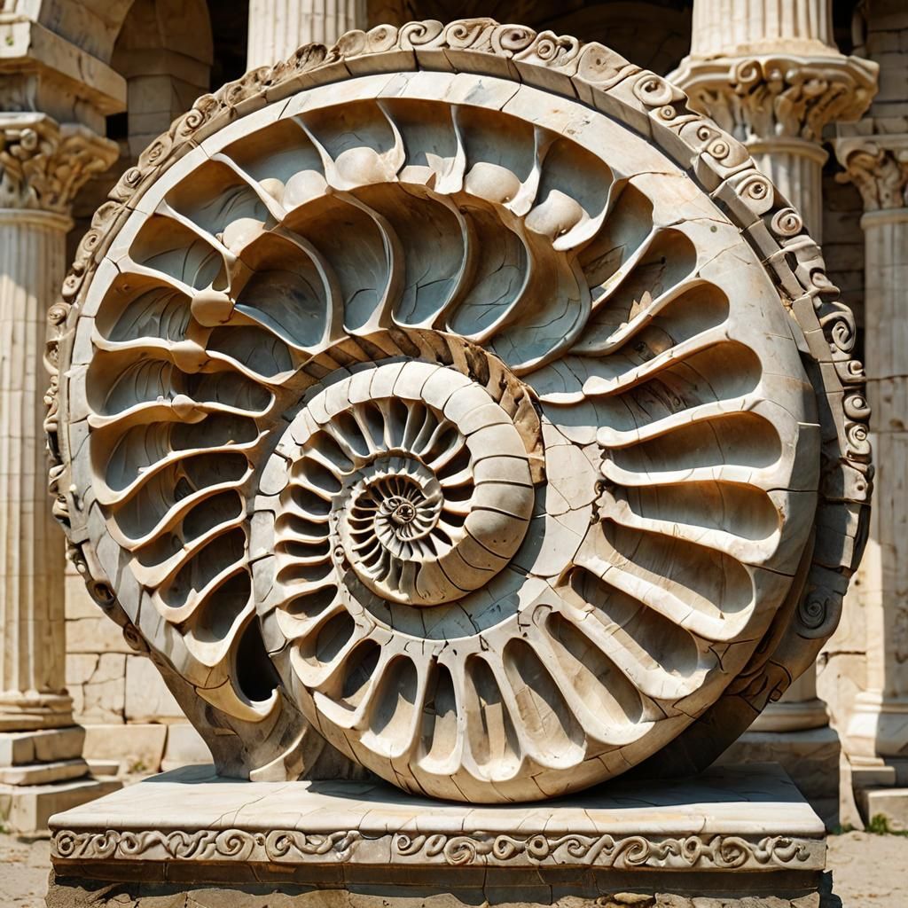 Giant Nautilus Sculpture in Ancient Greek Marble