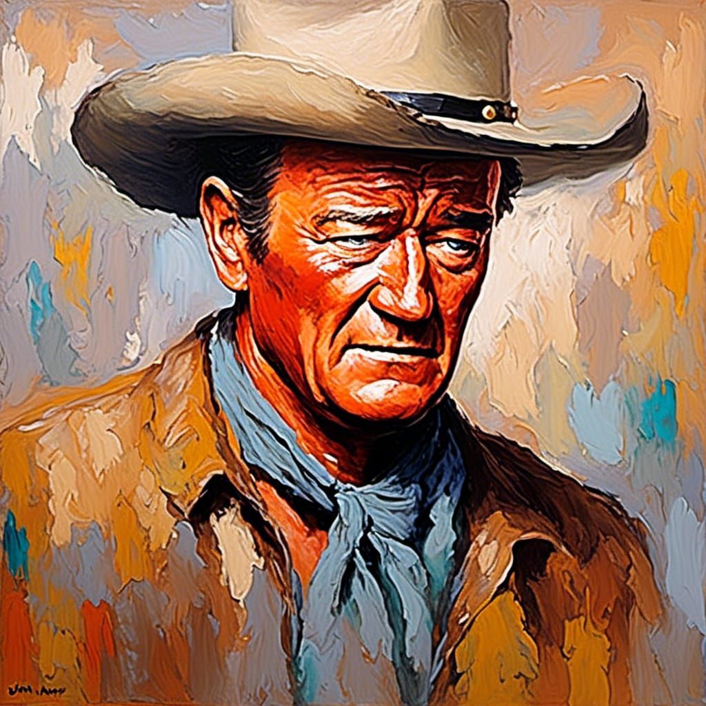 John Wayne Cowboy in Expressionist Oil Painting