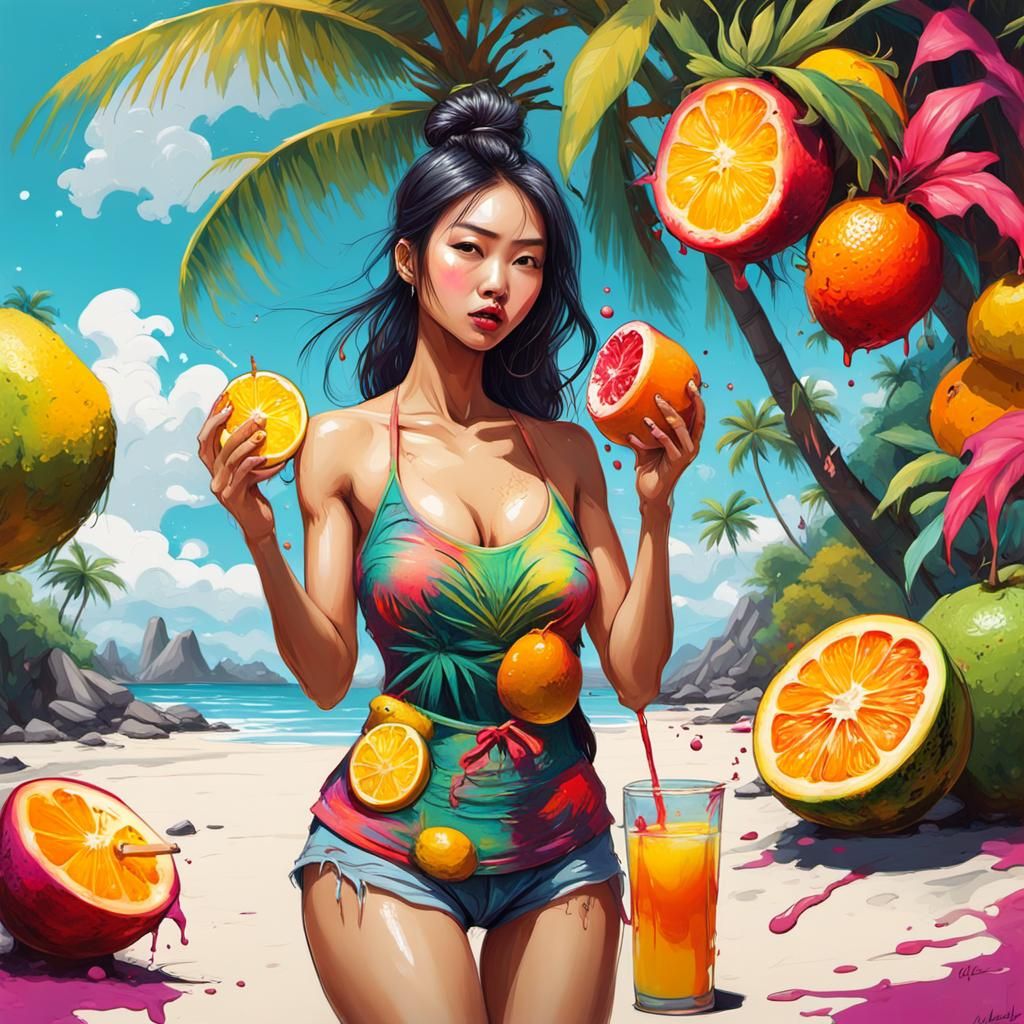 Asian female enjoys her fruit