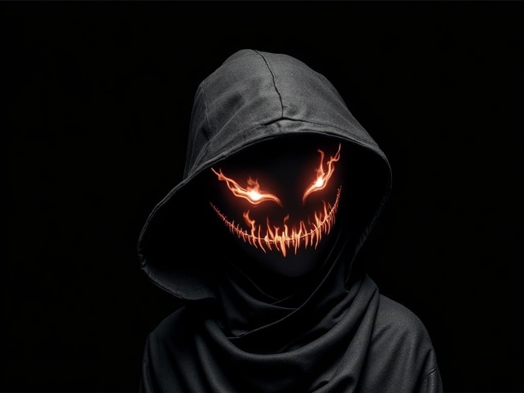 Dark Figure with Flaming Eyes in Biomechanical Style