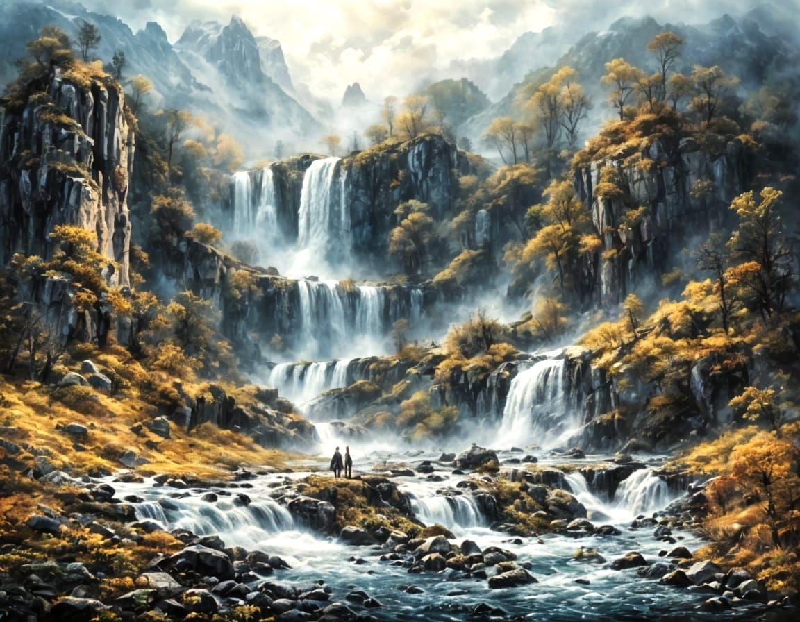 Waterfall Landscape Reflection