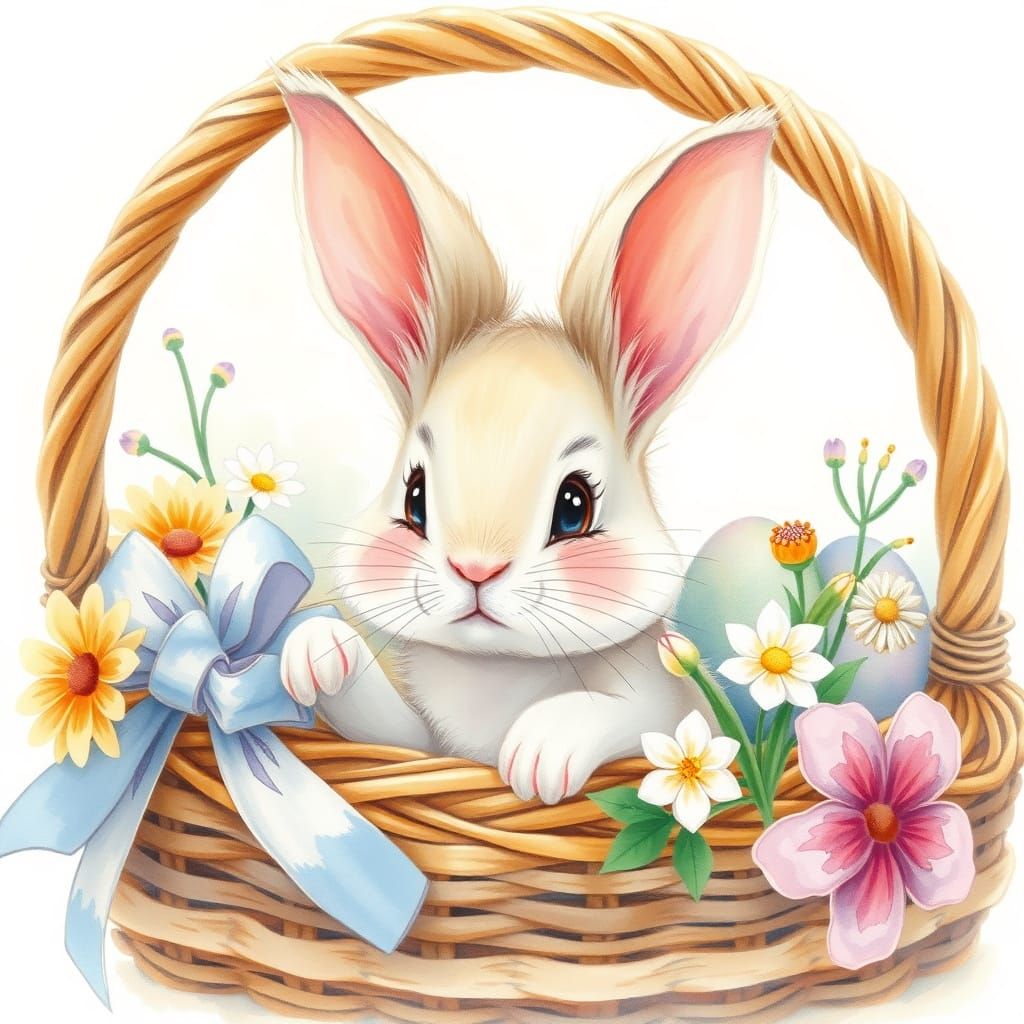 Whimsical Easter Bunny in Watercolor Style