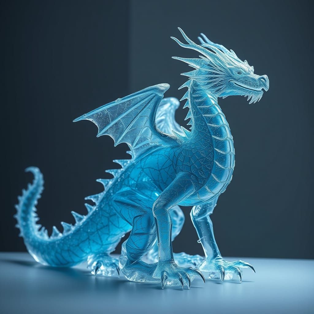 Crystal Dragon Sculpture in Photorealistic Water Latticework