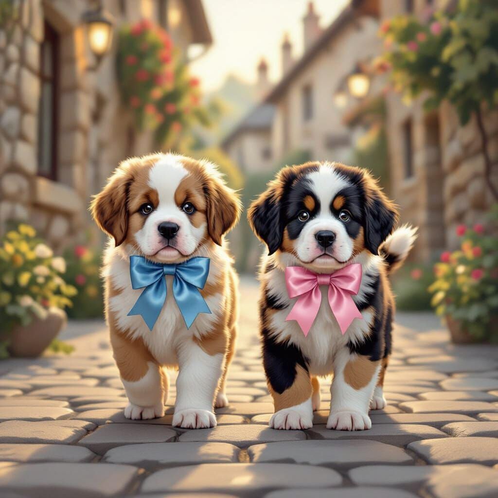 Adorable St Bernard Puppies in Storybook Style