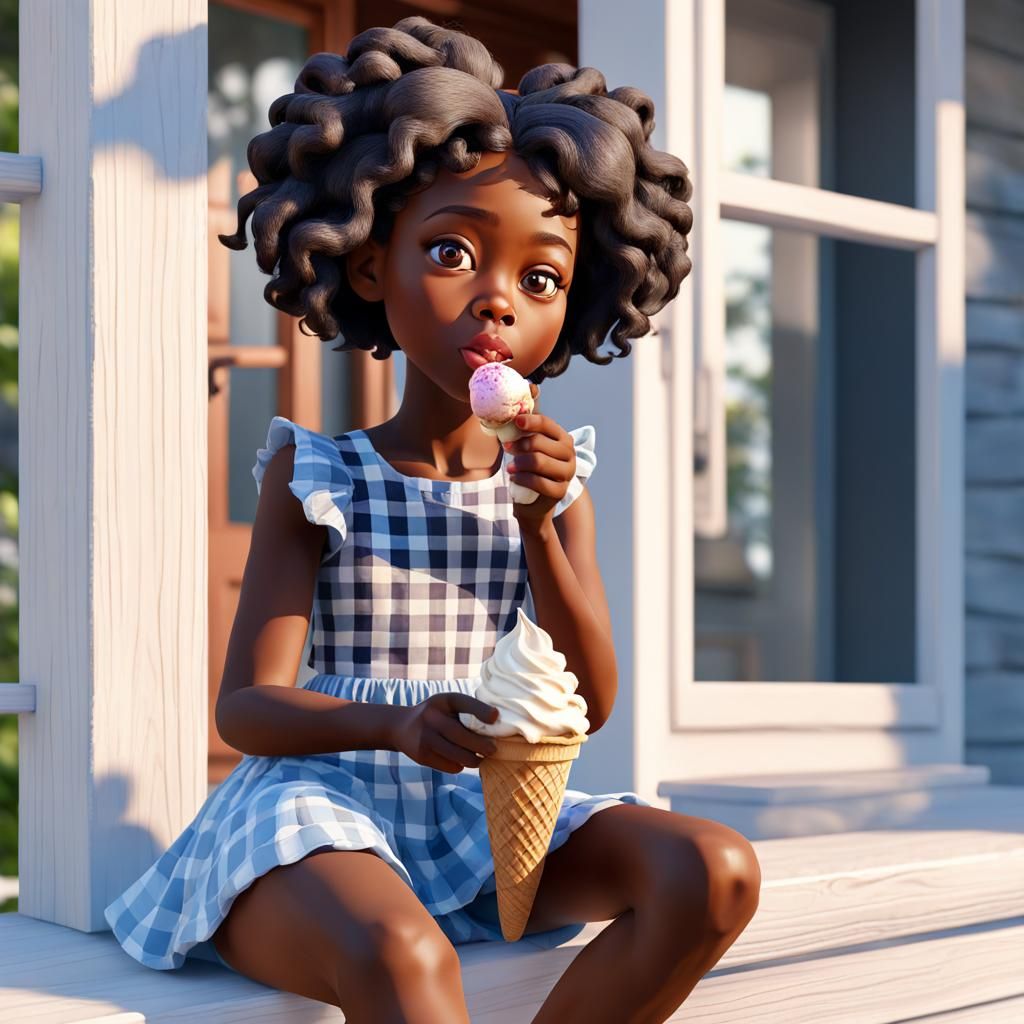 Cute Girl Eating Ice Cream: Virtual Clay 3D Render