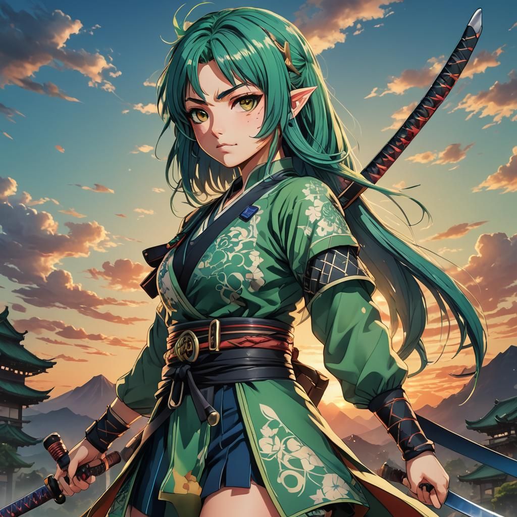 Heroic Anime Girl with Katana in Manga Style