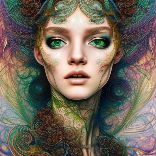 Beautiful Woman with Emerald Eyes, in Hyperrealism