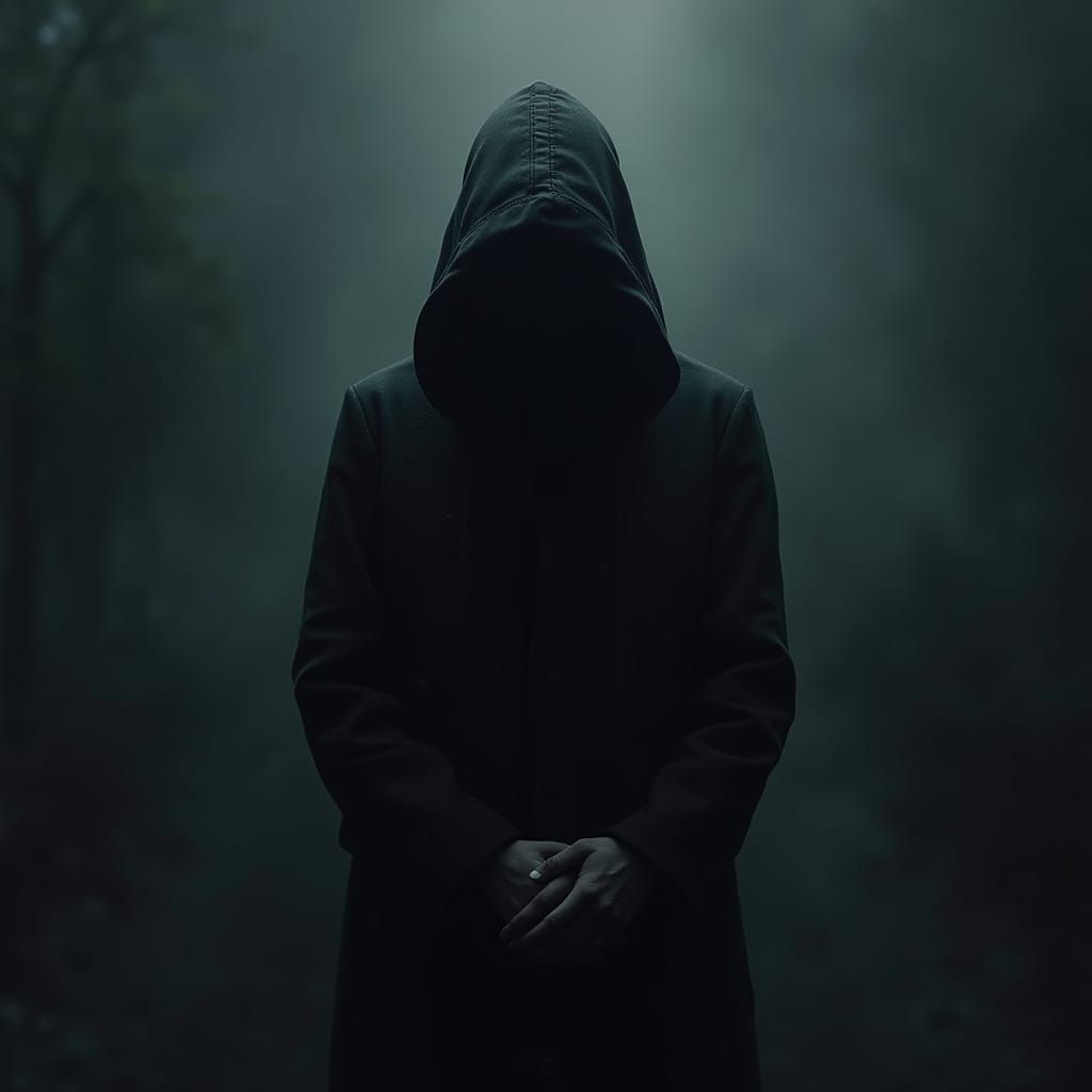 Mystical Hooded Figure in Moody, Atmospheric Style