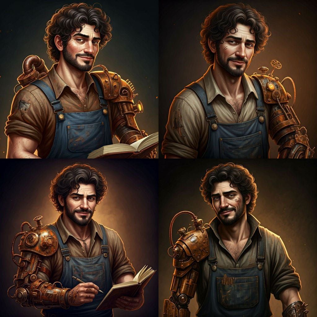 Steampunk Mechanic With Rusted Pipe and Notebook