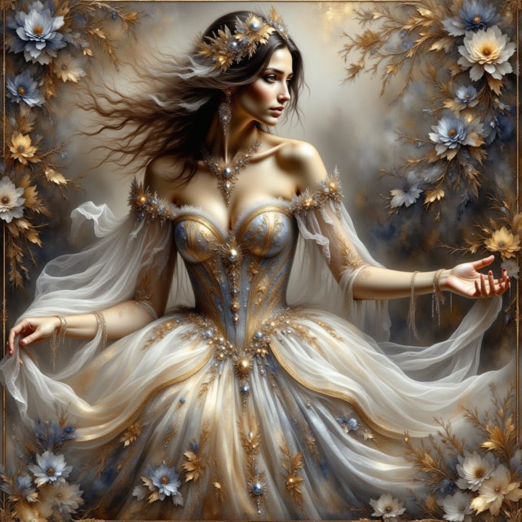 Regal Princess in Elegant Crinkled Metallics Attire