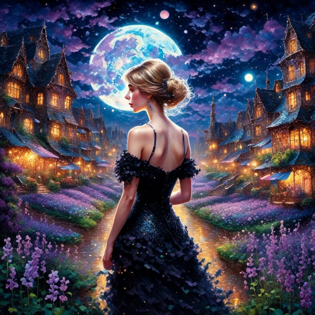 Emma Roberts in Violet Garden, Iridescent Watercolor