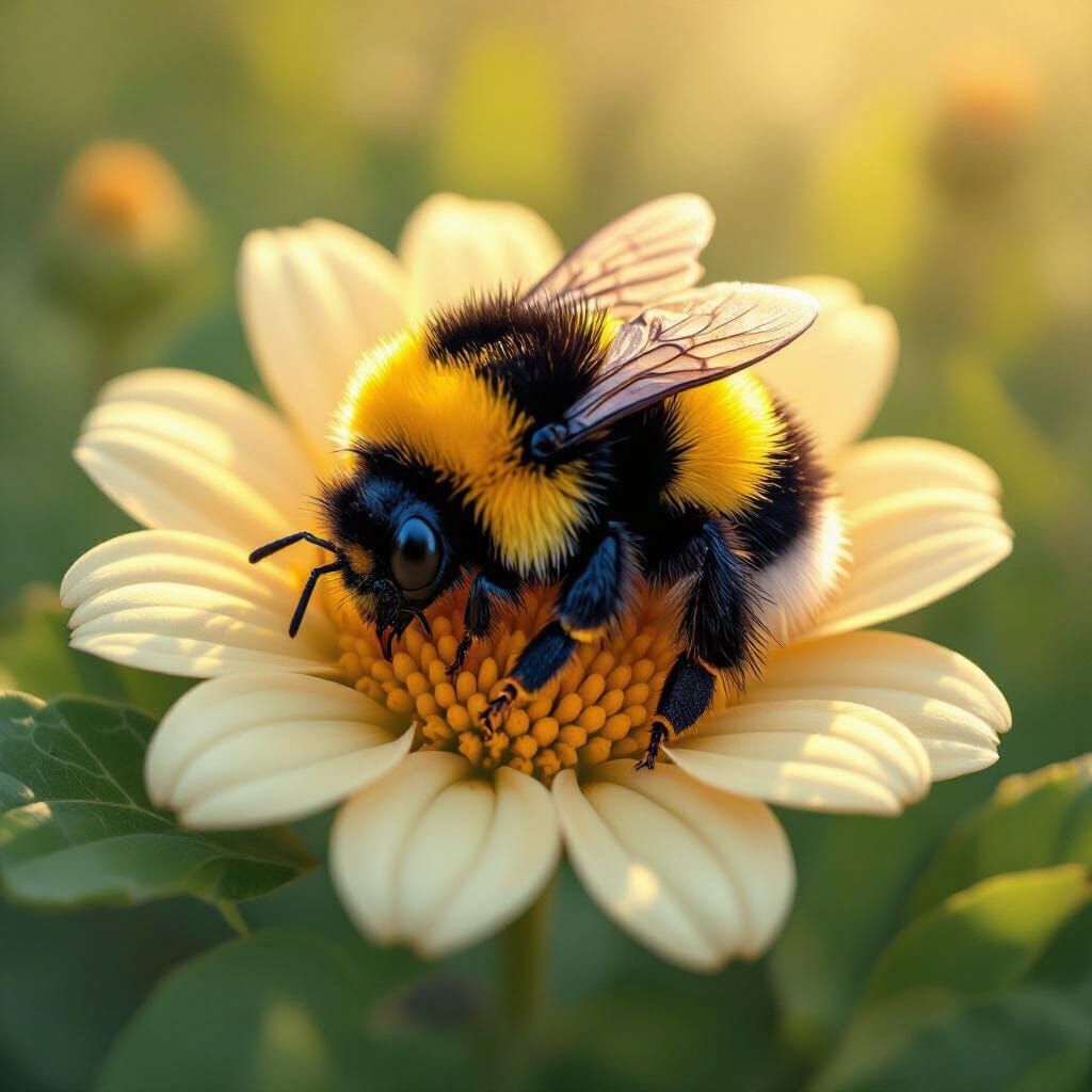 Bumblebee Sleeping on Flower in Macro Photography